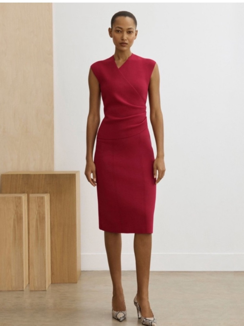The Fold Sculpt Knit Valerio Wrap Sheath Dress  - Size 8